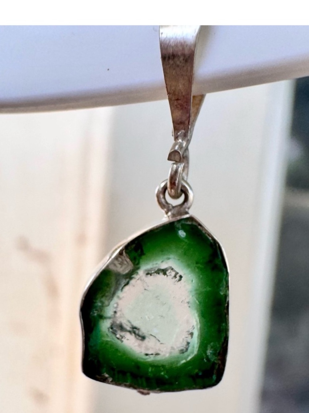 5.78CTW genuine tourmaline slice pendant handmade solid sterling